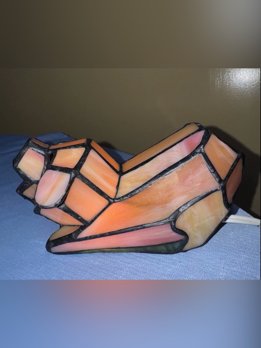 Stained Glass Art Lamp - Pig with Peach & Pink Tones